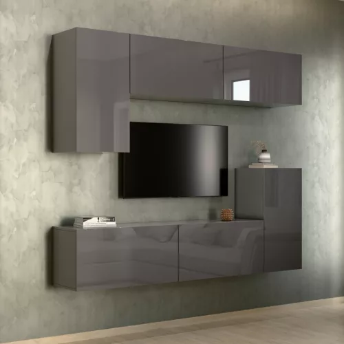 Intenso Concept-50 nappali faliszekrény sor - 200 cm (magasfényű fekete)