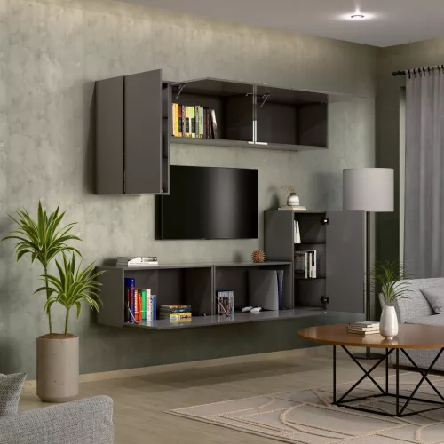 Intenso Concept-50 nappali faliszekrény sor - 200 cm (magasfényű fekete)