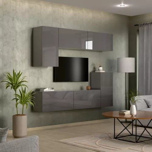 Intenso Concept-50 nappali faliszekrény sor - 200 cm (magasfényű fekete)