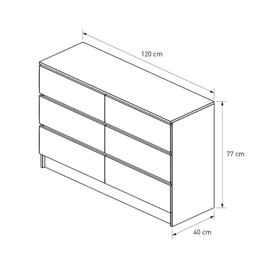 Intenso 6 fiókos komód - 120 cm - magasfényű fekete