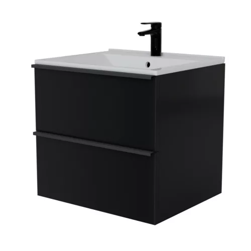 Intenso fiókos fürdőszobabútor mosdókagylóval - 50 cm (magasfényű fekete)