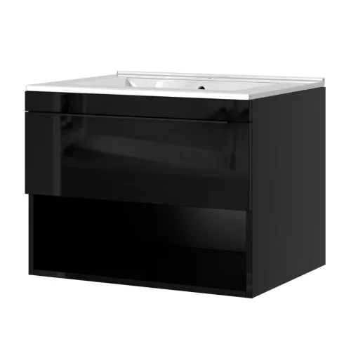 Intenso fiókos fürdőszobai mosdószekrény - 60 cm (magasfényű fekete)