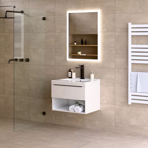 Intenso fiókos fürdőszobai mosdószekrény - 60 cm (magasfényű fehér)