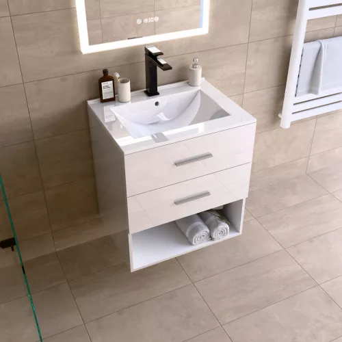 Intenso fiókos fürdőszobabútor mosdókagylóval - 60 cm (magasfényű fehér)