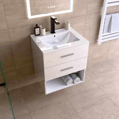 Intenso fiókos fürdőszobai mosdószekrény - 60 cm (magasfényű fehér)