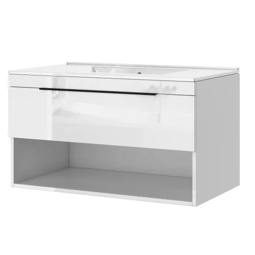 Intenso fiókos fürdőszobabútor mosdókagylóval - 80 cm (magasfényű fehér)