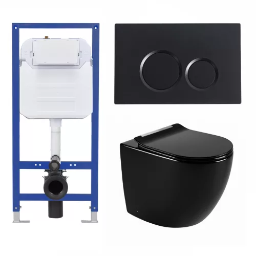 Welland Primo-Max Rimless padlóra szerelhető WC csésze + soft-close slim WC ülőke - fekete