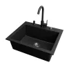 Gránit mosogató NERO Piazza-60 + magasított csaptelep + adagoló (fekete)