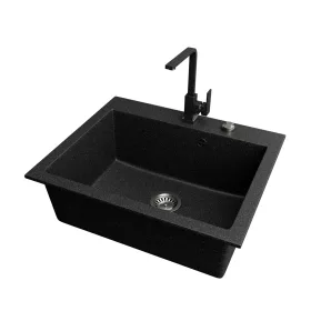 Gránit mosogató NERO Piazza-60 + magasított csaptelep + adagoló (fekete)