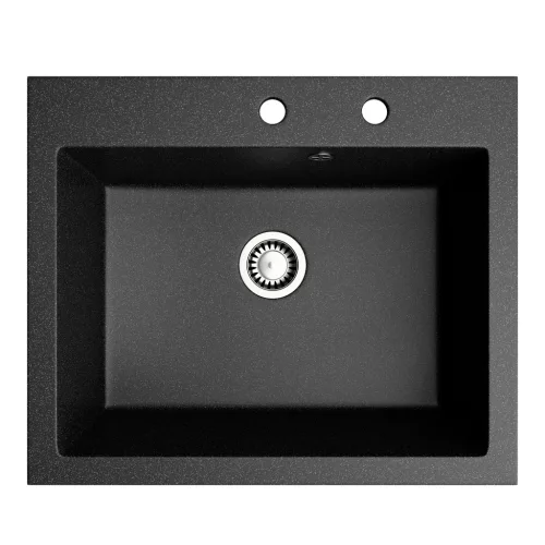 Gránit mosogató NERO Piazza-60 + magasított csaptelep + adagoló (fekete)
