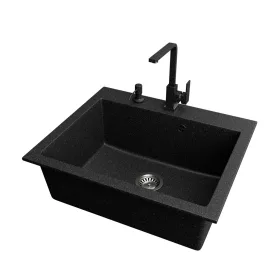 Gránit mosogató NERO Piazza-60 + magasított csaptelep + adagoló (fekete)