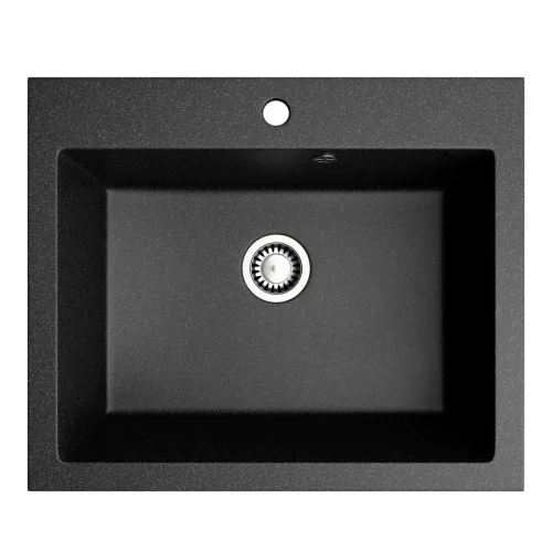 Gránit mosogató NERO Piazza-60 + magasított csaptelep + adagoló (fekete)