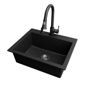 Gránit mosogató NERO Piazza-60 + magasított csaptelep + adagoló (fekete)