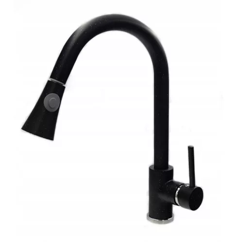 Gránit mosogató NERO Piazza-60 + magasított csaptelep + adagoló (fekete)