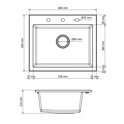 Gránit mosogató NERO Piazza-60 + szifon (fekete)