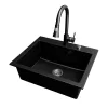 Gránit mosogató NERO Piazza-60 + magasított csaptelep + adagoló (fekete)
