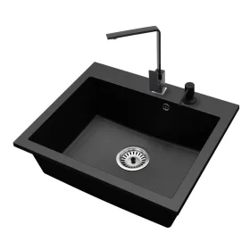   Gránit mosogató NERO Piazza-60 + Design csaptelep + adagoló (fekete)