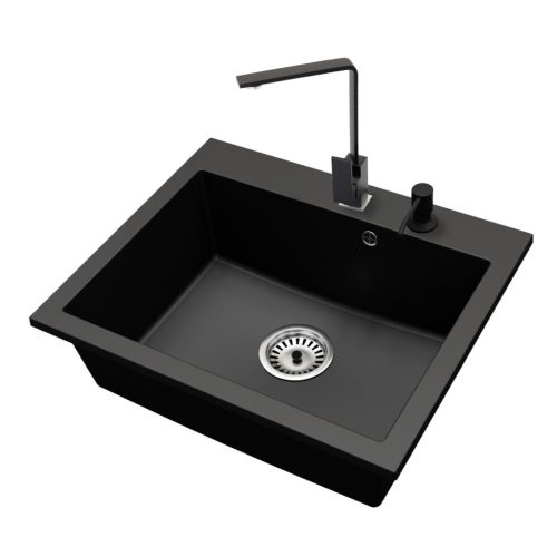 Gránit mosogató NERO Piazza-60 + Design csaptelep + adagoló (fekete)