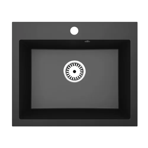 Gránit mosogató NERO Piazza-60 + Design csaptelep + adagoló (fekete)