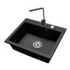 Gránit mosogató NERO Piazza-60 + Design csaptelep + dugóemelő (fekete)