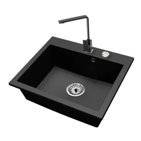   Gránit mosogató NERO Piazza-60 + Design csaptelep + dugóemelő (fekete)