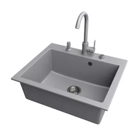 Gránit mosogató NERO Piazza-60 + magasított csaptelep + adagoló (fekete)