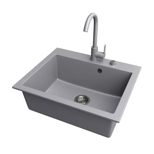 Gránit mosogató NERO Piazza-60 + magasított csaptelep + adagoló