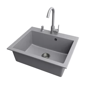 Gránit mosogató NERO Piazza-60 + magasított csaptelep + adagoló (fekete)