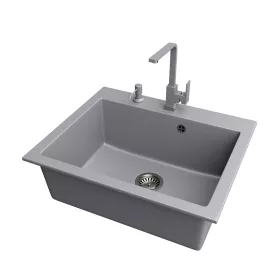 Gránit mosogató NERO Piazza-60 + magasított csaptelep + adagoló