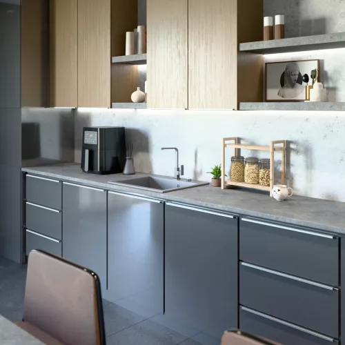 Gránit mosogató NERO Piazza-60 + magasított csaptelep + adagoló