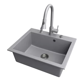 Gránit mosogató NERO Piazza-60 + magasított csaptelep + adagoló