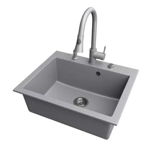 Gránit mosogató NERO Piazza-60 + magasított csaptelep + adagoló