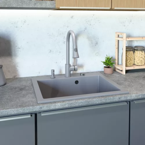 Gránit mosogató NERO Piazza-60 + magasított csaptelep + adagoló