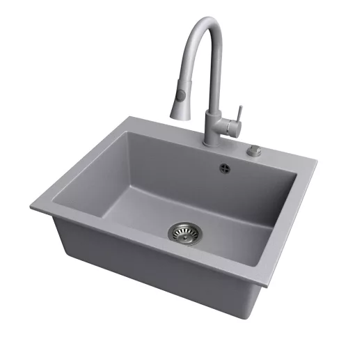 Gránit mosogató NERO Piazza-60 + magasított csaptelep + adagoló