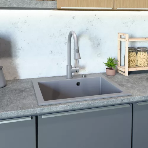 Gránit mosogató NERO Piazza-60 + magasított csaptelep + adagoló