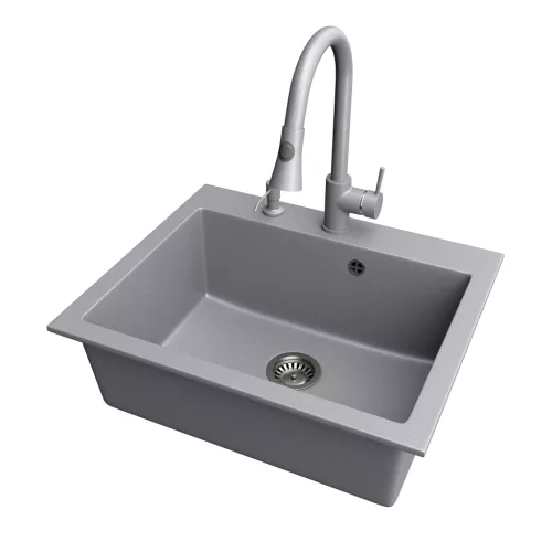 Gránit mosogató NERO Piazza-60 + magasított csaptelep + adagoló