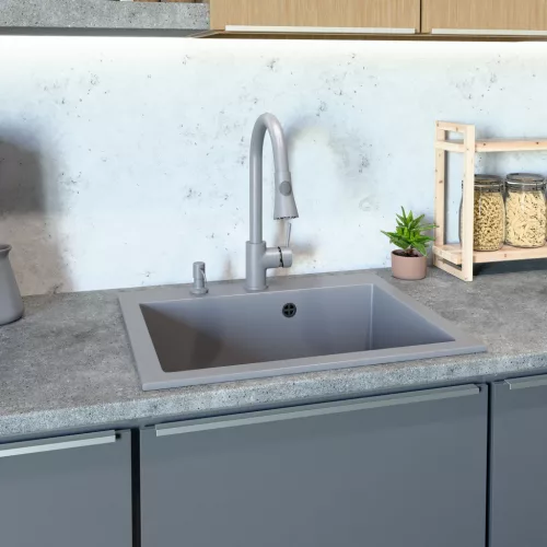 Gránit mosogató NERO Piazza-60 + magasított csaptelep + adagoló