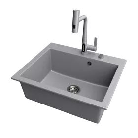 Gránit mosogató NERO Piazza-60 + magasított csaptelep + adagoló (fekete)