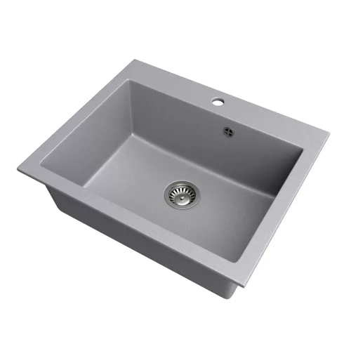 Gránit mosogató NERO Piazza-60 + magasított csaptelep + adagoló (fekete)