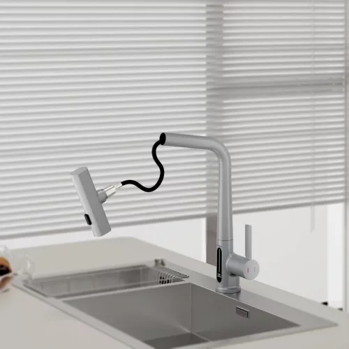 Gránit mosogató NERO Piazza-60 + magasított csaptelep + adagoló (fekete)