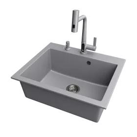 Gránit mosogató NERO Piazza-60 + magasított csaptelep + adagoló (fekete)