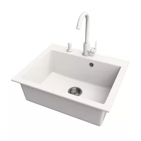 Gránit mosogató NERO Piazza-60 + magasított csaptelep + adagoló (fekete)