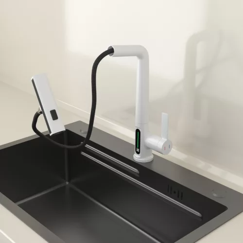 Gránit mosogató NERO Piazza-60 + magasított csaptelep + adagoló (fekete)