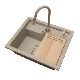   Gránit mosogató NERO Piazza-Evo + kihúzható Siena csaptelep + adagoló (bézs)