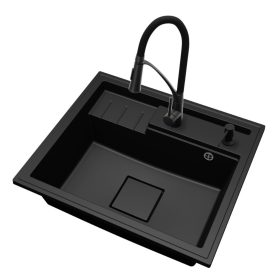   Gránit mosogató NERO Piazza-Evo + Duo-Flex csaptelep + adagoló (fekete)