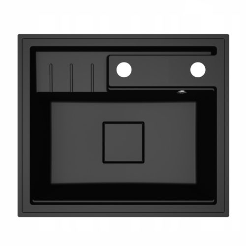 Gránit mosogató NERO Piazza-Evo + Duo-Flex csaptelep + adagoló (fekete)