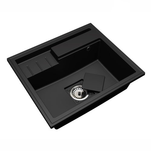 Gránit mosogató NERO Piazza-Evo + Duo-Flex csaptelep + adagoló (fekete)