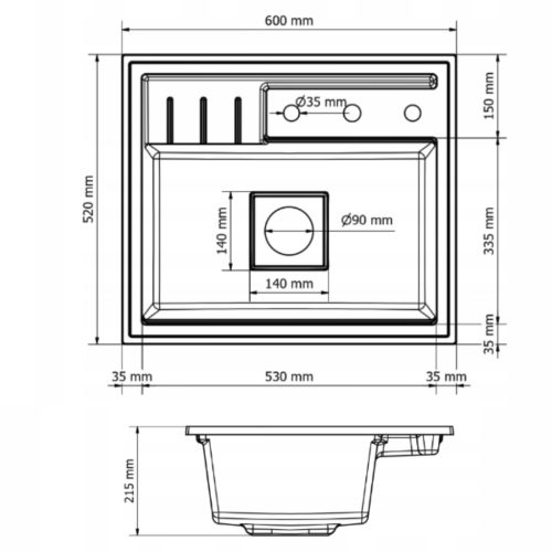 Gránit mosogató NERO Piazza-Evo + Duo-Flex csaptelep + adagoló (fekete)