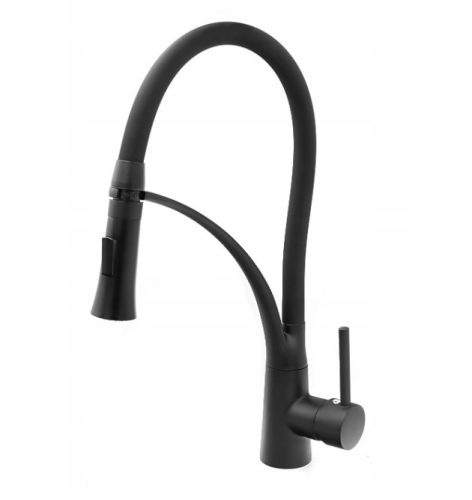 Gránit mosogató NERO Piazza-Evo + Duo-Flex csaptelep + adagoló (fekete)