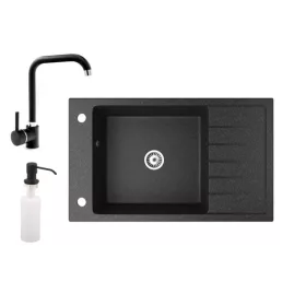   Gránit mosogató NERO Grande + Steel csaptelep + adagoló (fekete)